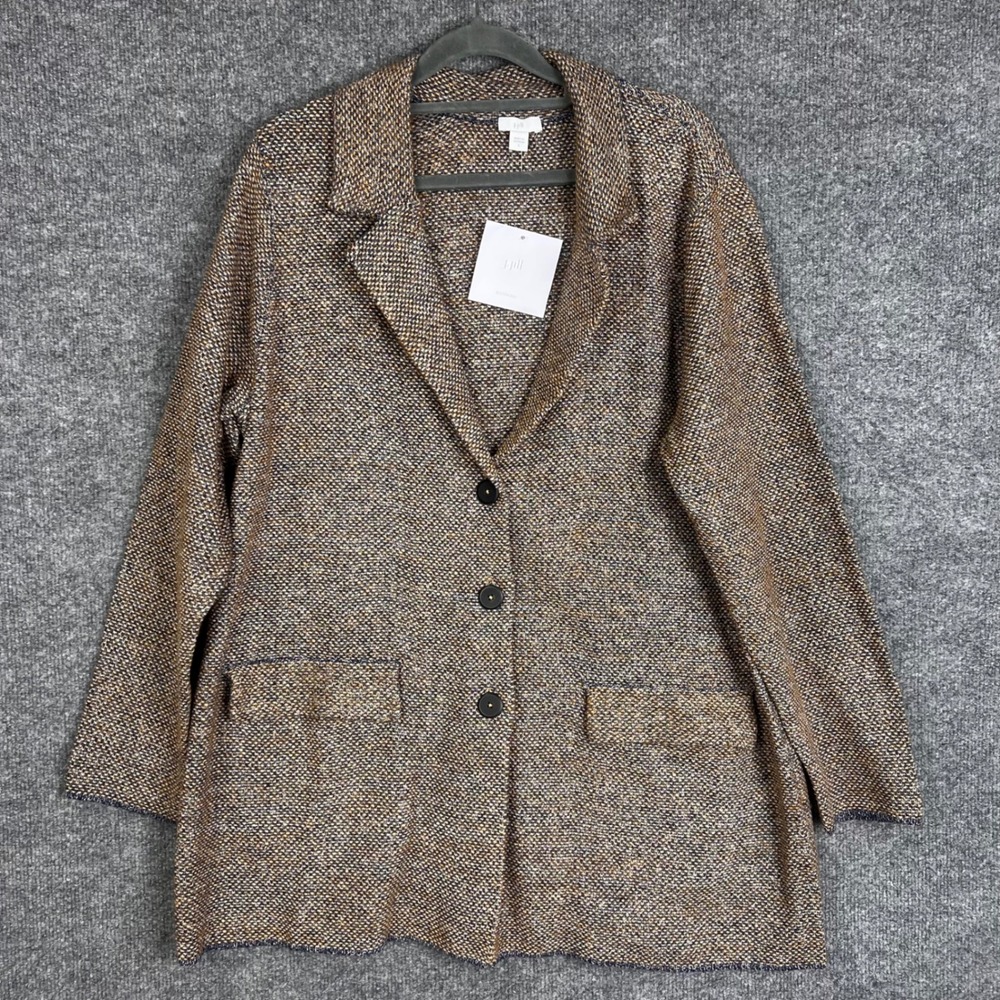 NEW J. Jill Blazer Cardigan Large Brown Textured Knit Button Front Pocket